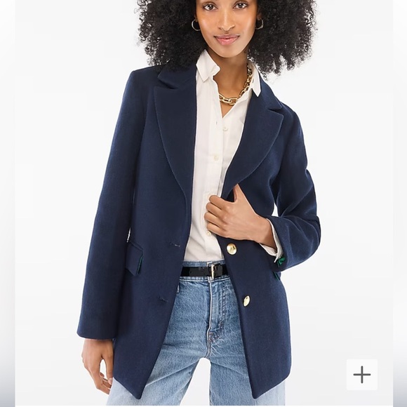 J. Crew Classic Navy Wool Blend Schoolboy Style Blazer Pea Coat Size 10 - Picture 1 of 8